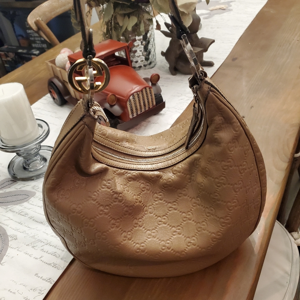 Gucci Twins GG Monogram Tan Leather Hobo